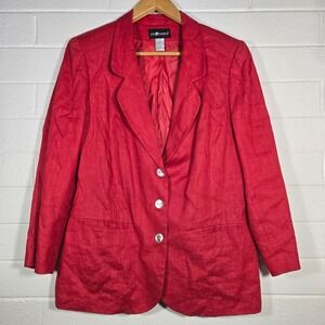 Vtg Sag Harbor Blazer 14 Cherry 100% Linen 3 Button Career Office Jacket Beach